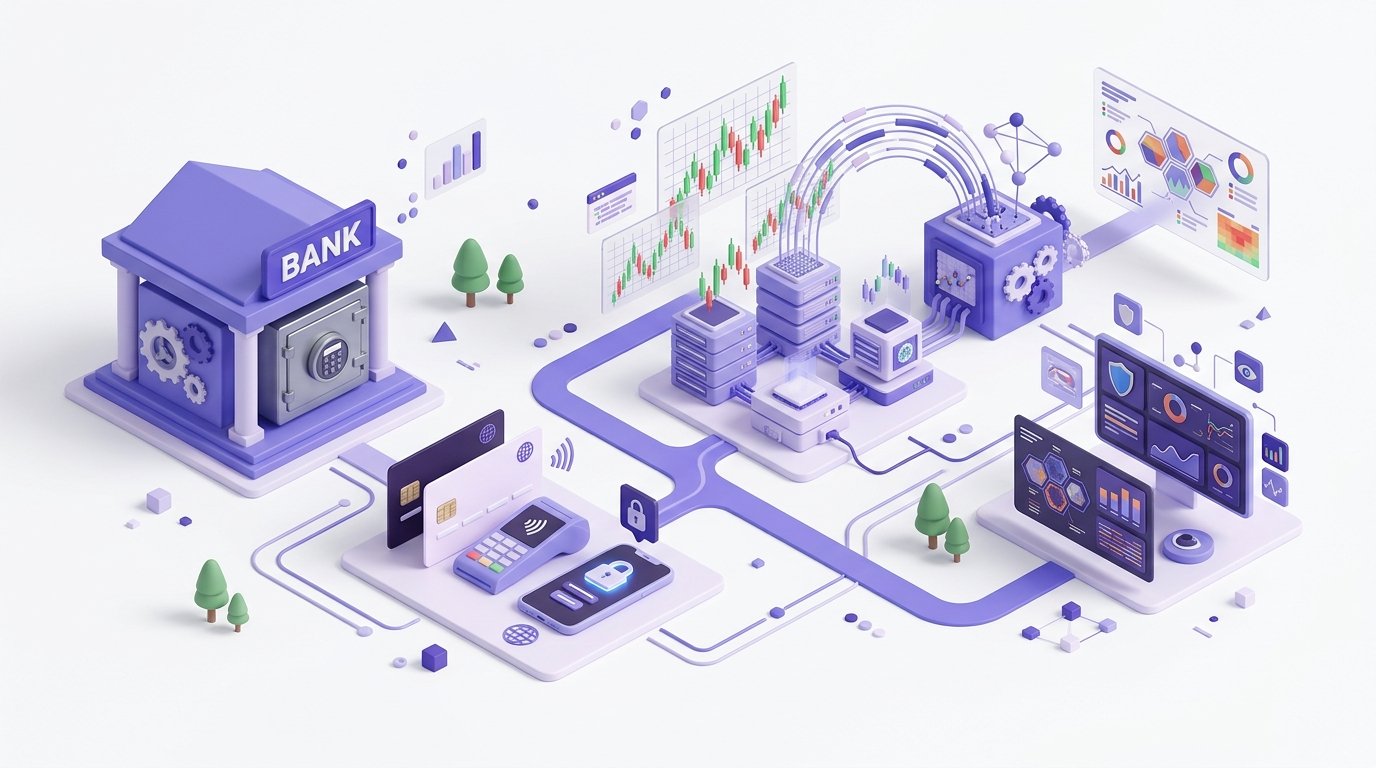 Fintech analytics dashboard, automated trading flows, and banking infrastructure