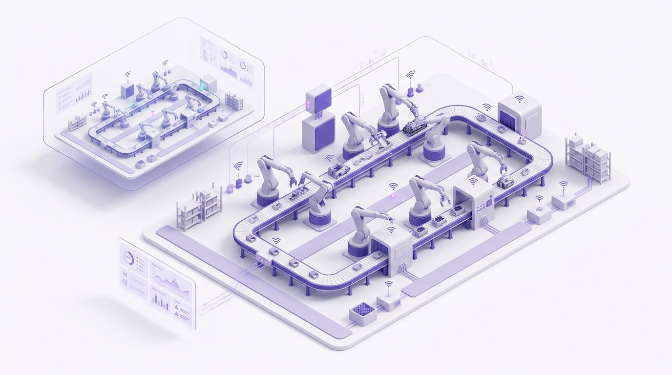 Smart manufacturing assembly line with robotics, IoT sensors, and telemetry