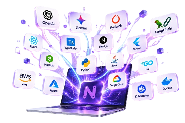 Nexora Tech Global Technology Ecosystem featuring modern AI, cloud, frameworks, and devops tools