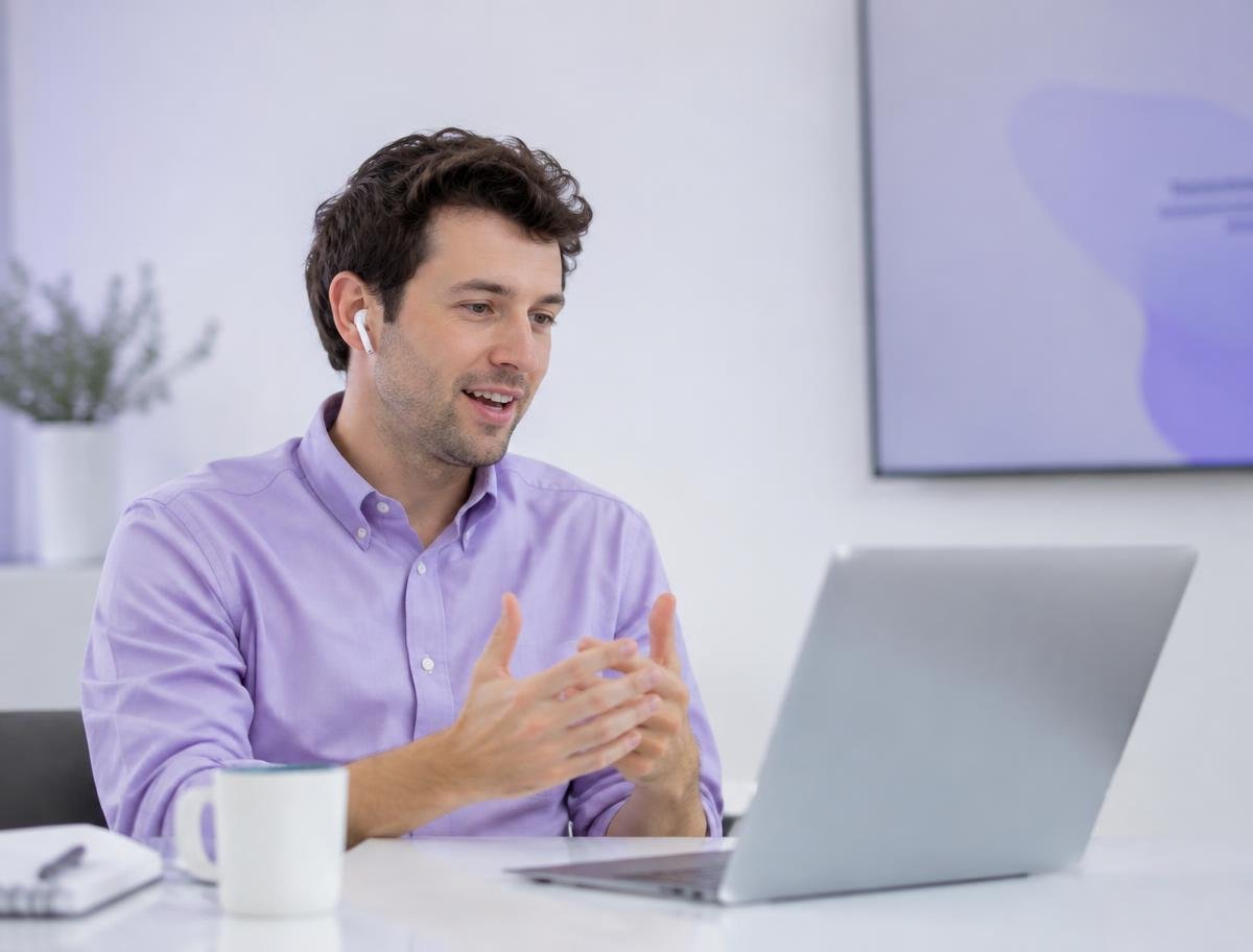 Senior technology consultant discussing software architecture and delivery strategy with client